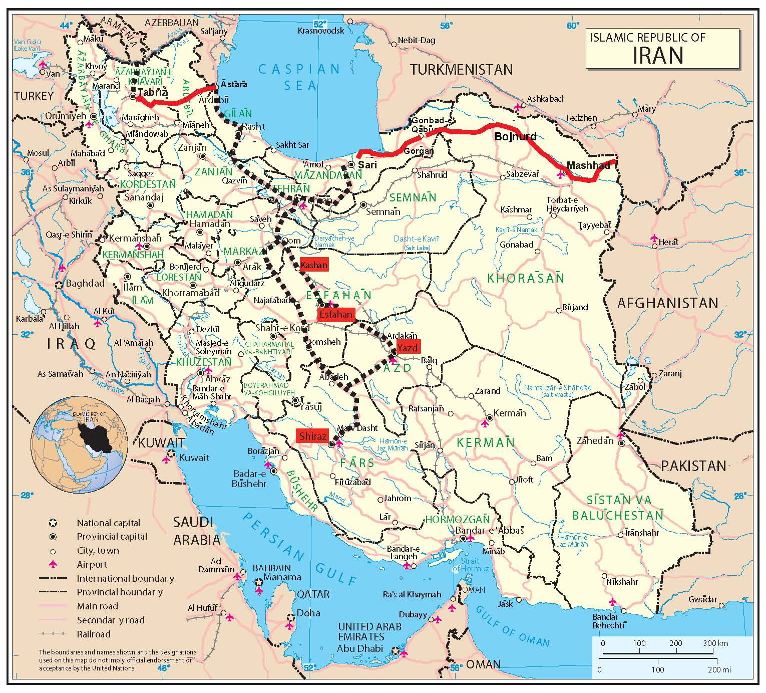 iran carte routiere